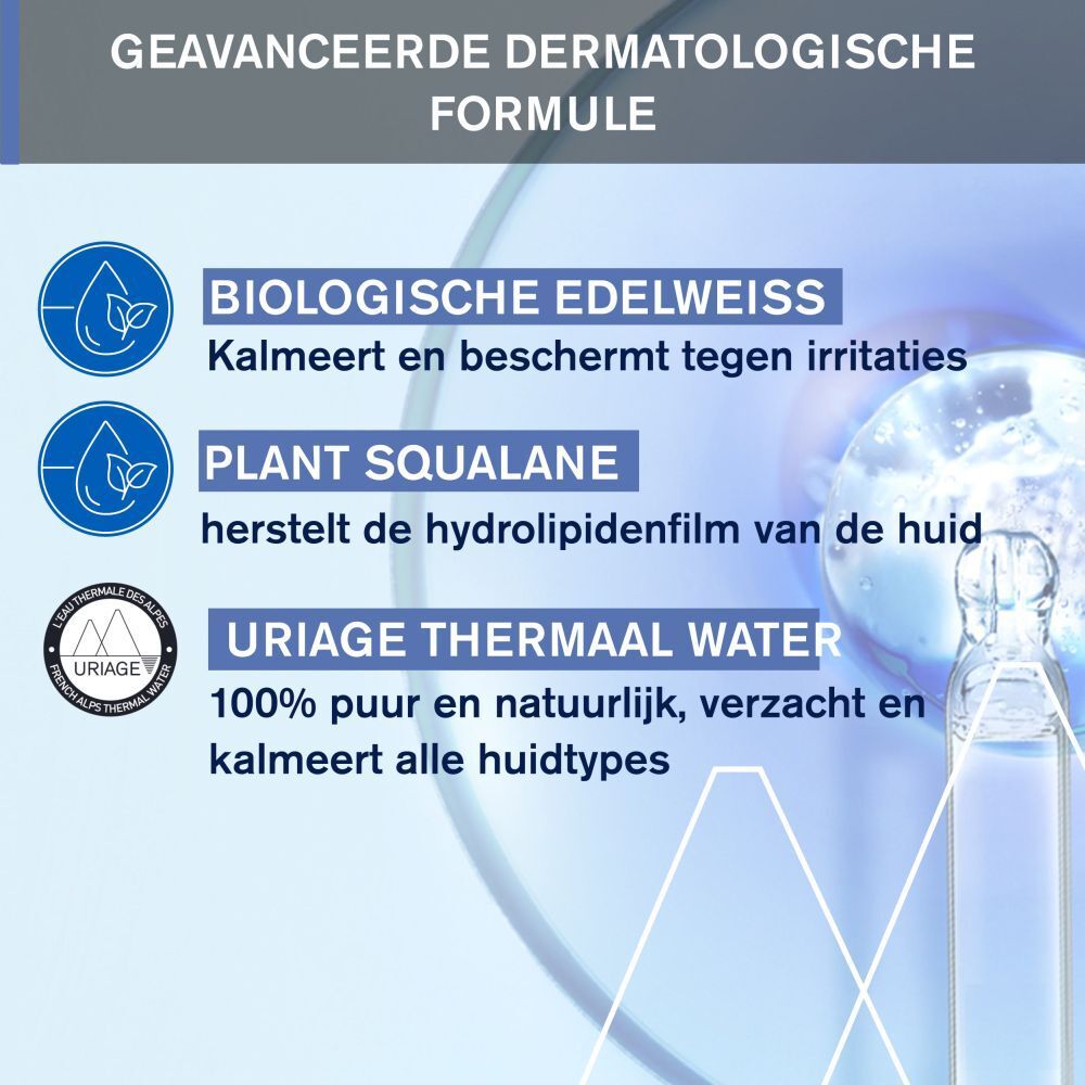 Grafiek met ingrediënten: Edelweiss, squalaan, Uriage thermaal water.
