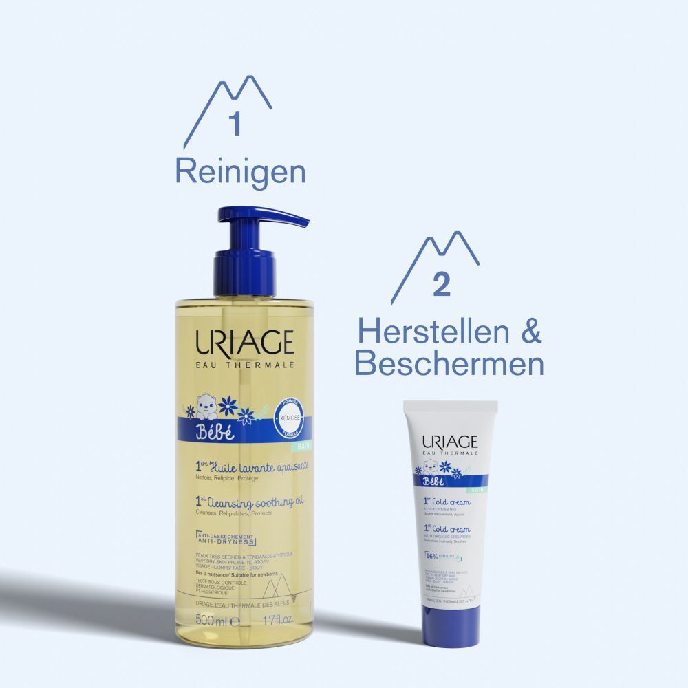 Uriage Bébé producten: 1st Cleansing Soothing Oil en 1st Cold Cream.