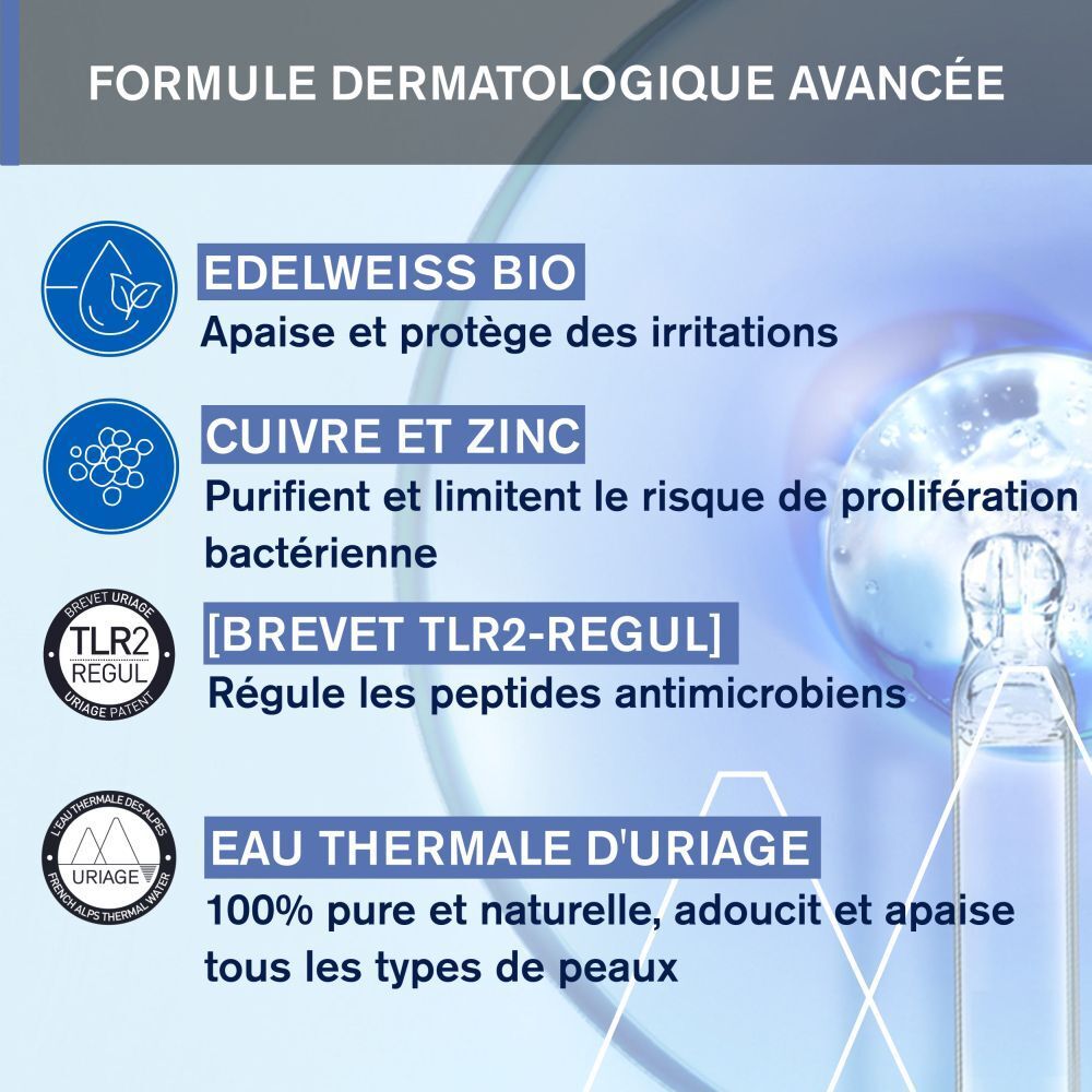 Formule dermatologique avancée. Edelweiss Bio, Cuivre et Zinc, [BREVET TLR2-REGUL], Eau Thermale d'Uriage.