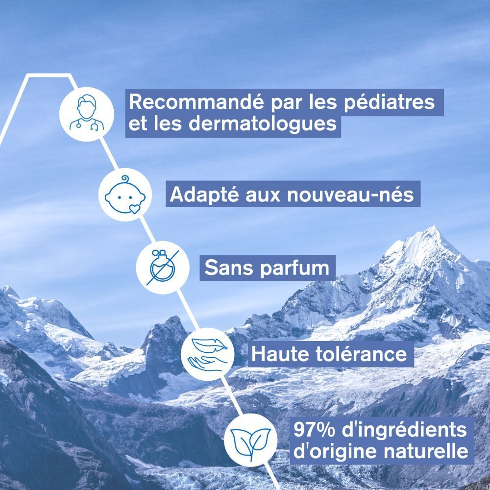 Recommandé par les pédiatres et les dermatologues. Adapté aux nouveau-nés. 97% d'ingrédients d'origine naturelle.