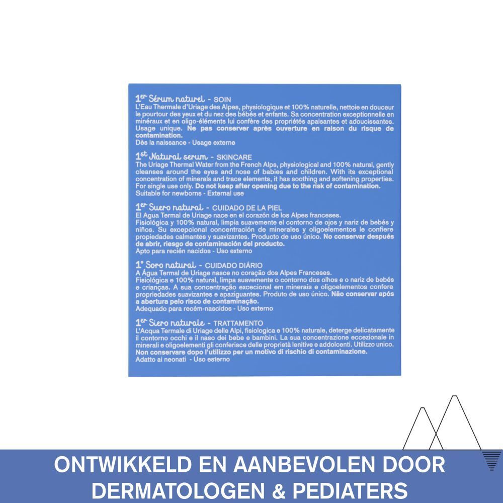 Achterkant van de blauwe doos. Productinfo in verschillende talen.