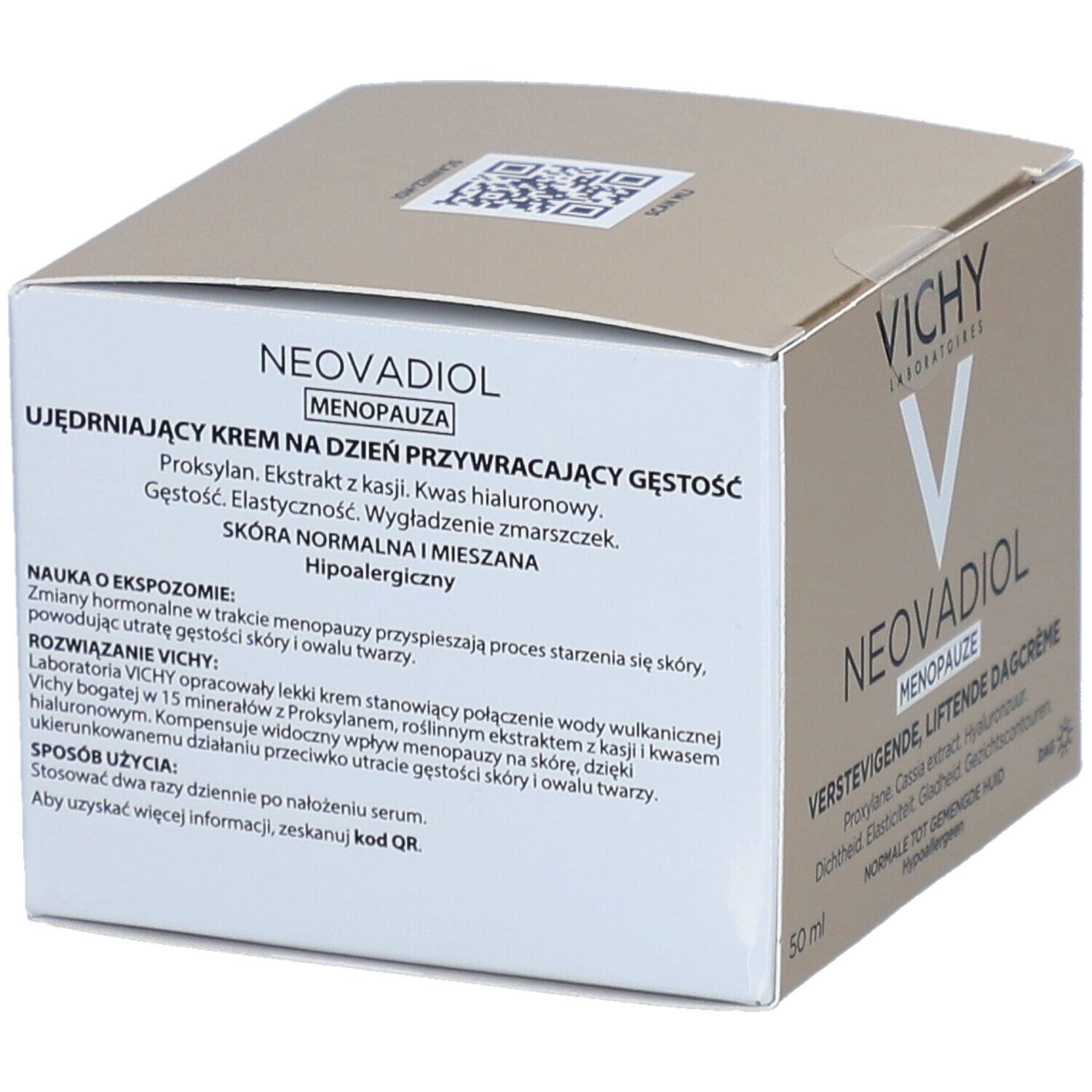 Productroutine. Opschrift: Lift, Verstevig, Herstel. Producten: Meno 5 Bi-Serum, dagcrème, nachtcrème.