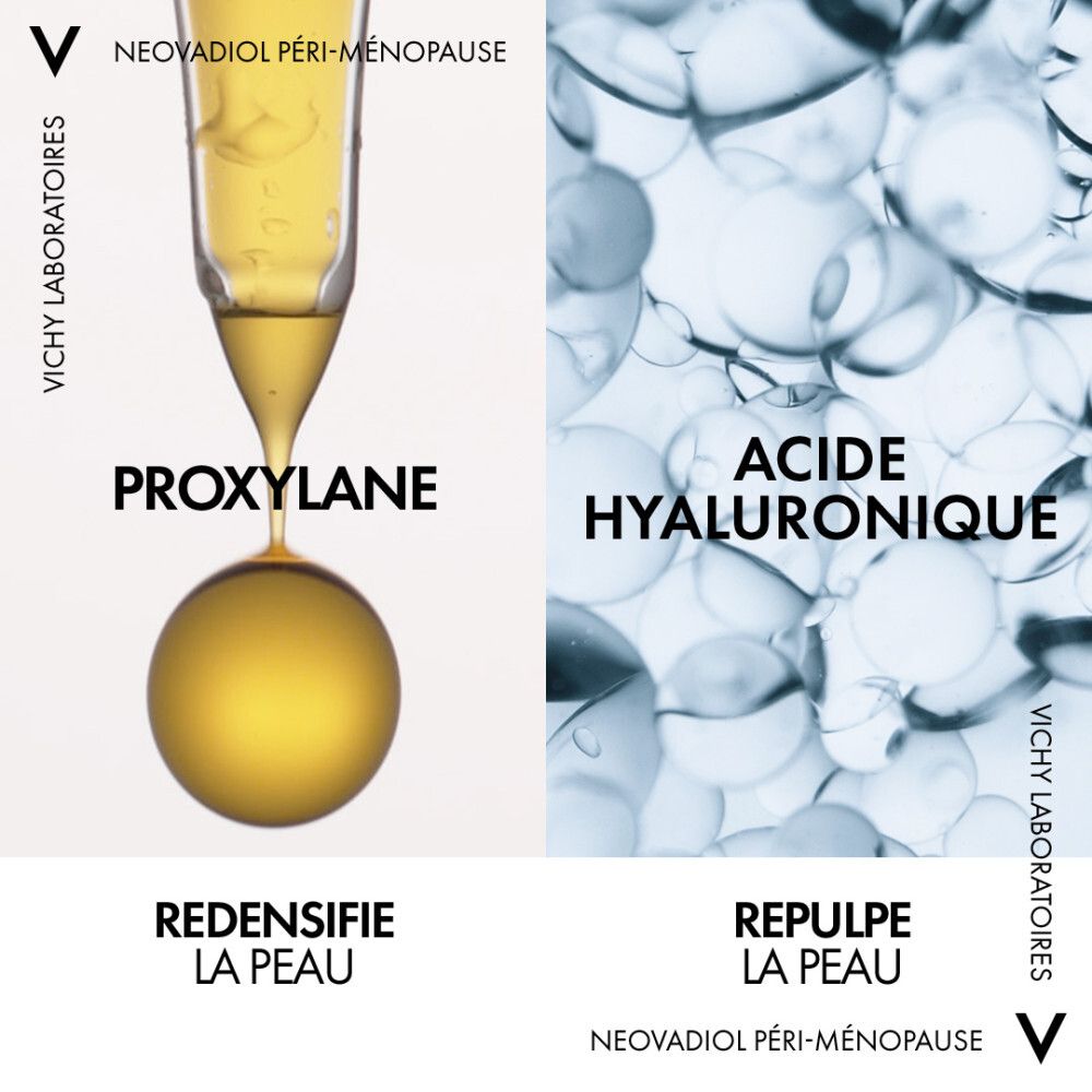 Ingrédients. Inscription: Proxylane, Acide Hyaluronique. Redensifie la peau, repulpe la peau.