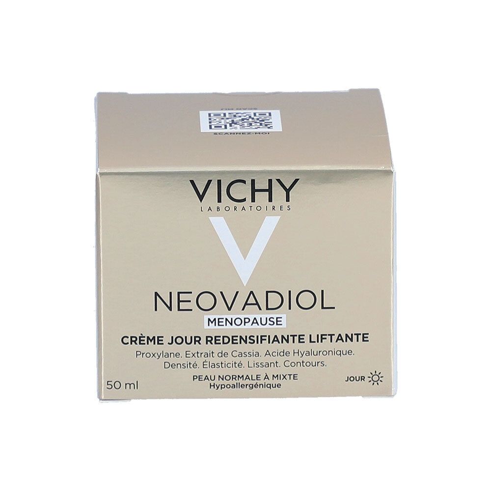 Verpakking van de crème. Opschrift: Vichy, Neovadiol, Crème Jour Redensifiante Liftante. 50 ml.