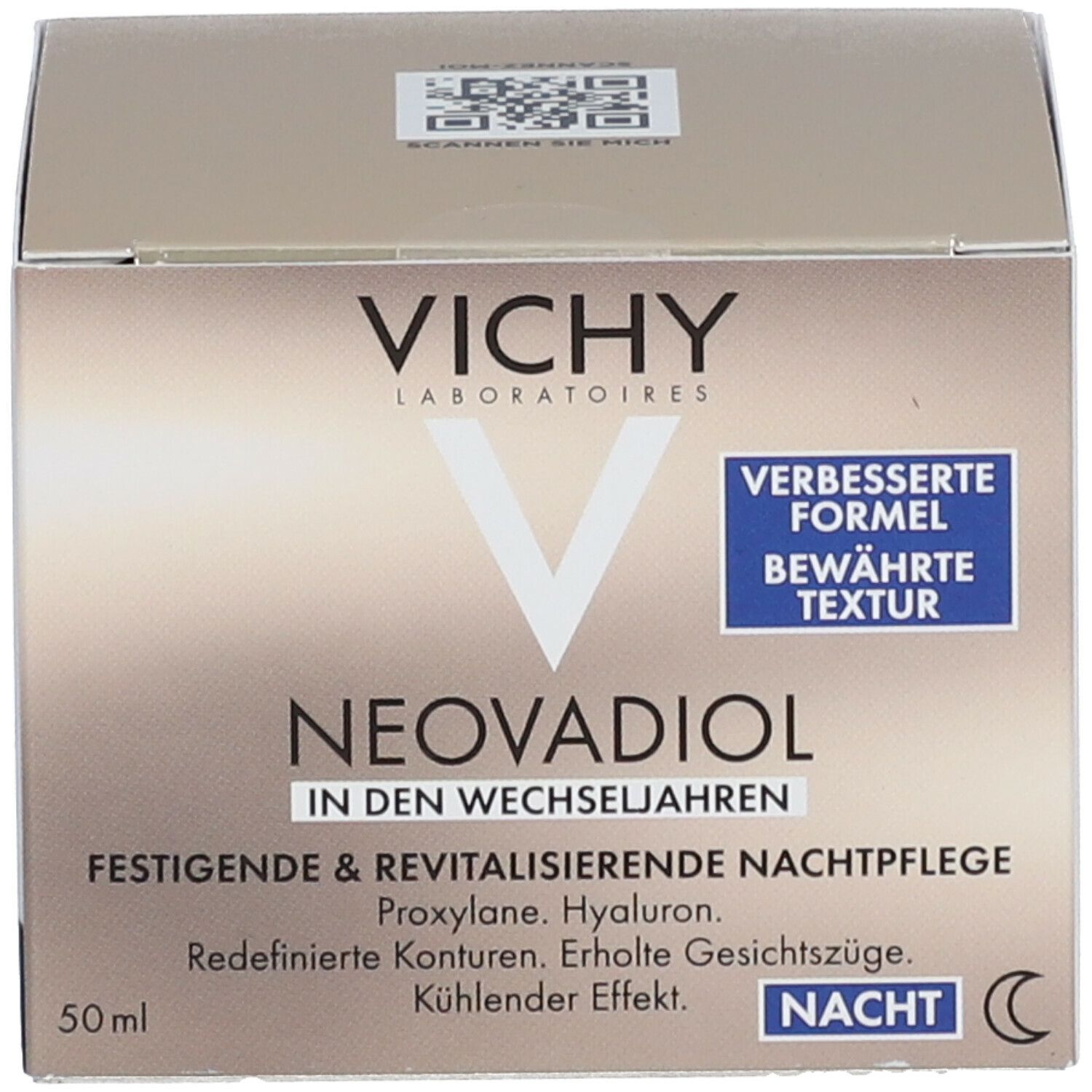 Verpakking met Vichy Neovadiol. 50 ml. QR-code.