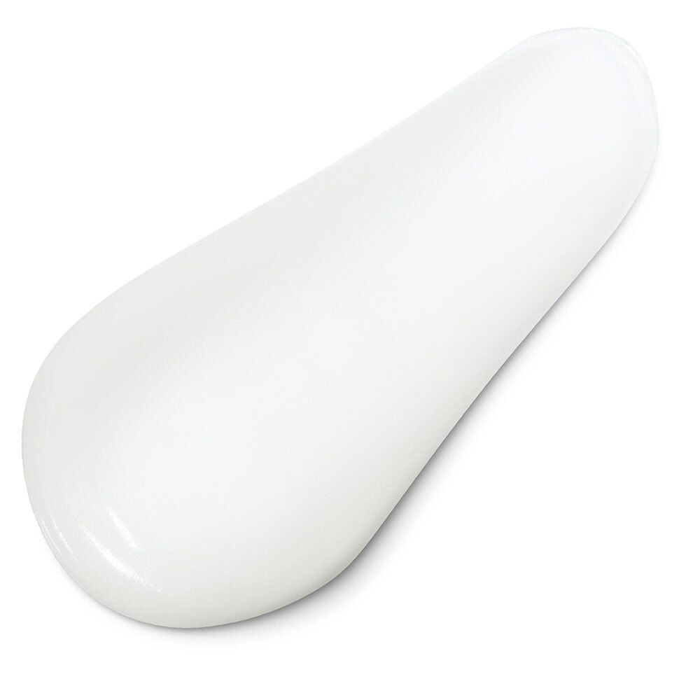 Witte crème streep op witte achtergrond. Textuur zichtbaar.