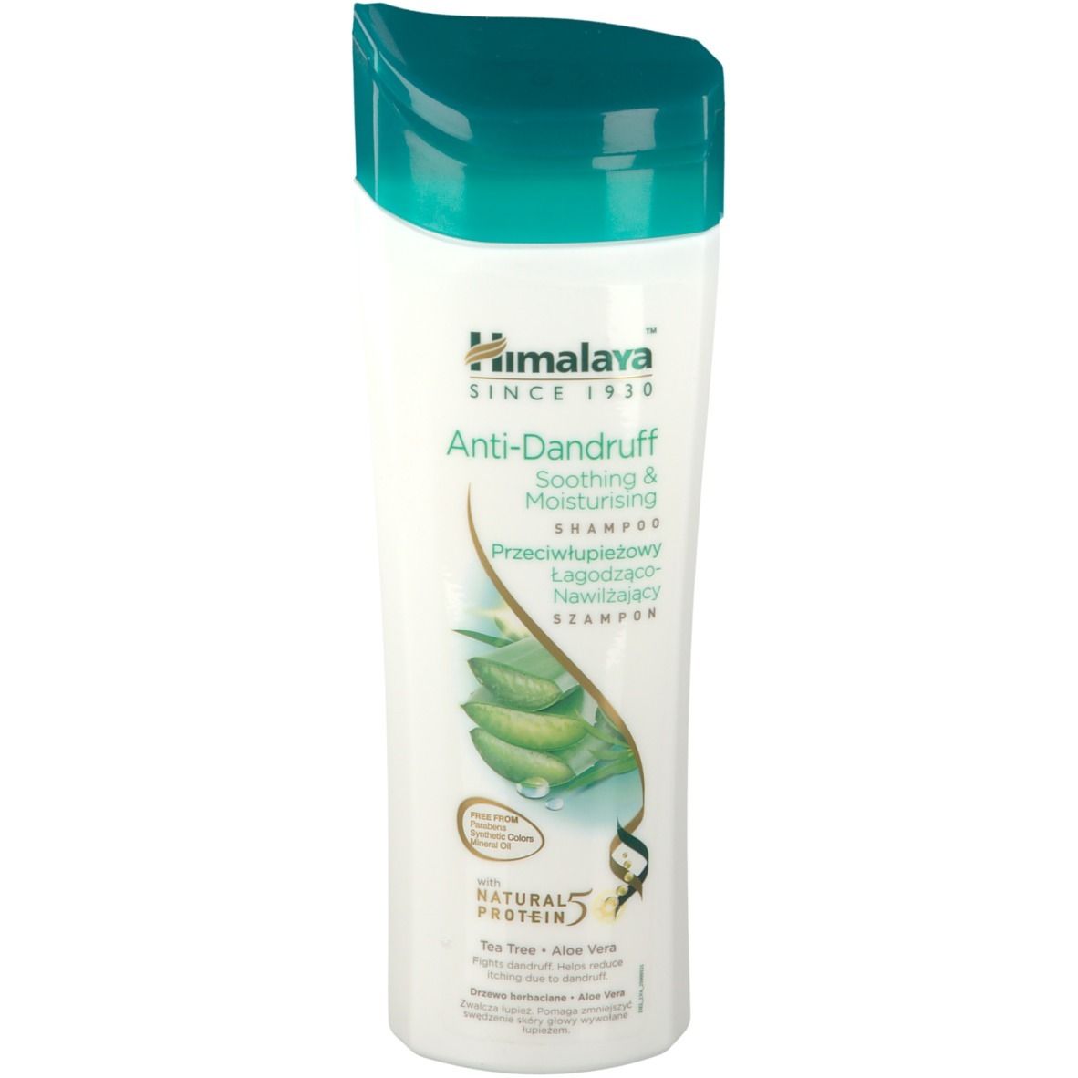 Himalaya Anti-Roos Shampoo. Witte fles met groene dop. Tekst: Anti-Roos, verzachtend & hydraterend. Aloë Vera.