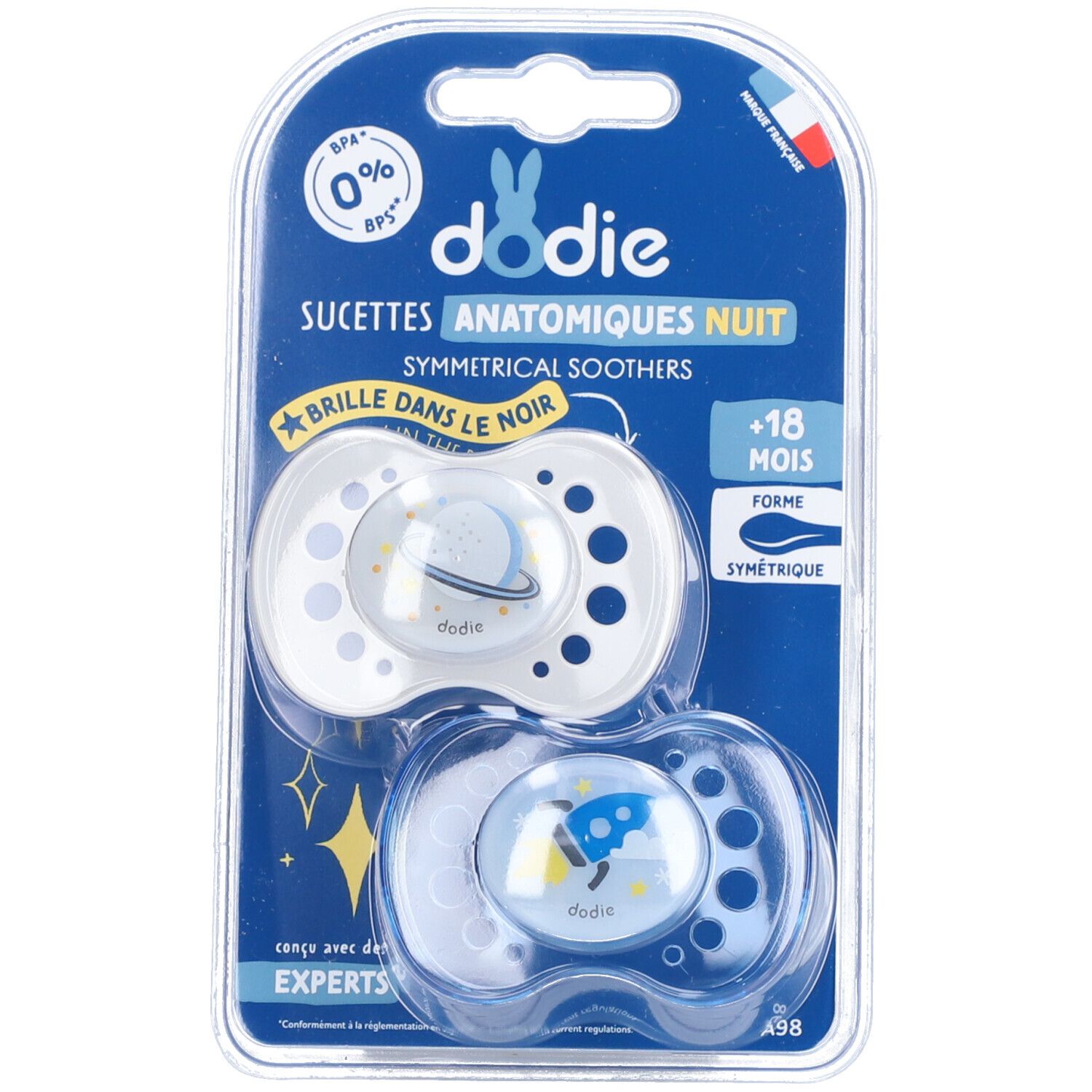 Dodie Sucettes Anatomiques Nuit Bleu 6 Mois