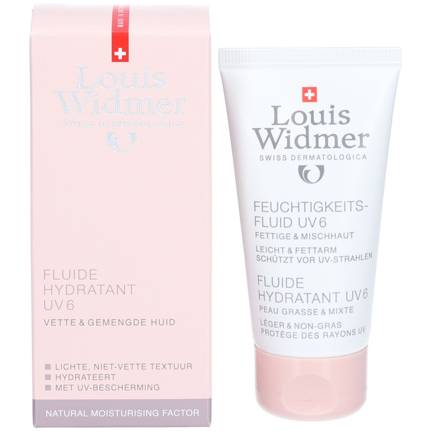 Produktverpackung und Tube. Rosa Karton mit Produktnamen und Logo. Tube mit rosa Verschluss.
