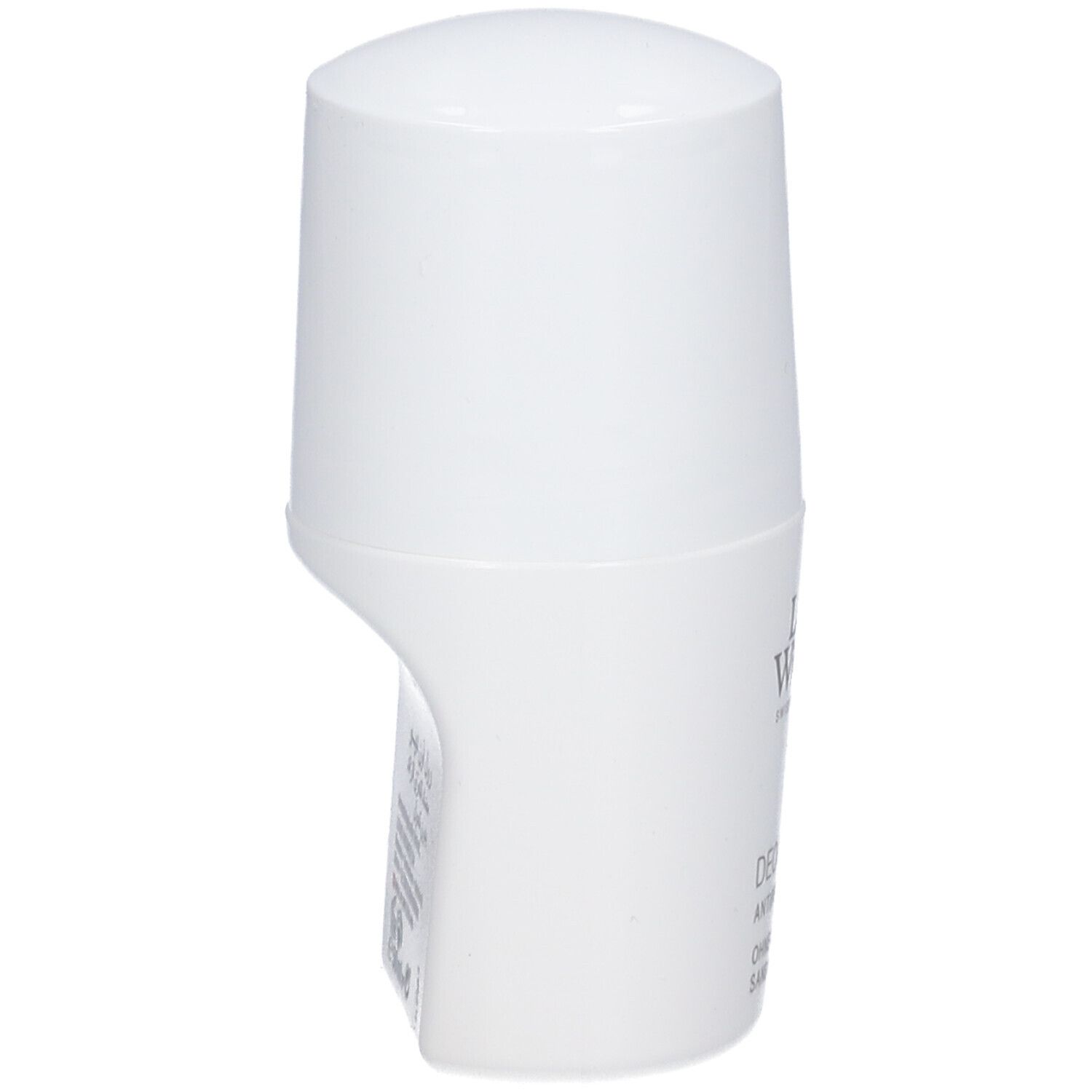 Witte deo roll-on van Louis Widmer, zijaanzicht. Zonder alcohol.