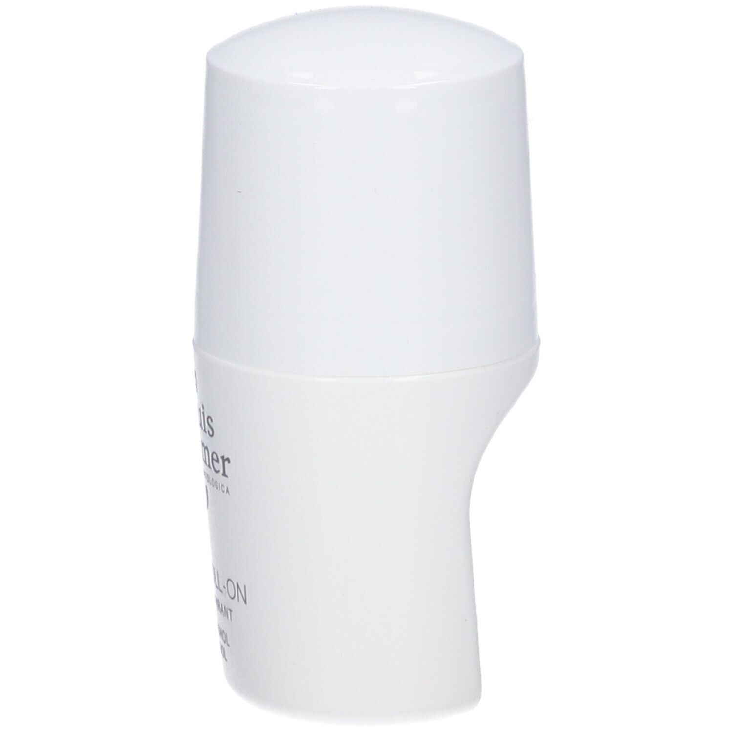 Witte deo roll-on van Louis Widmer, zijaanzicht. Zonder alcohol.