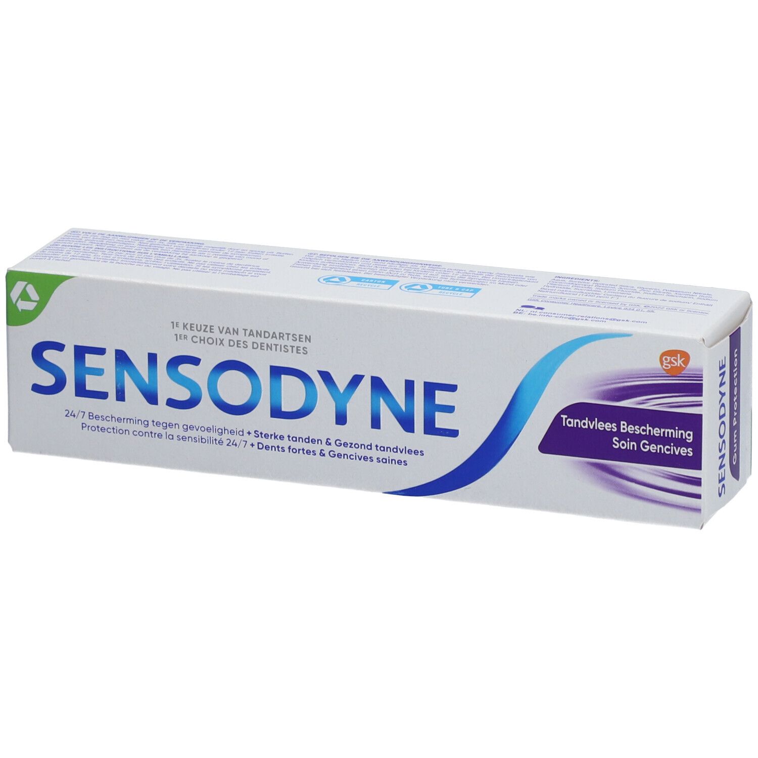 Boîte Sensodyne, 'Tandvlees Bescherming'.