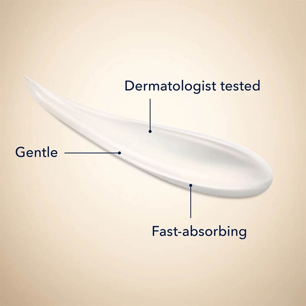 Crèmelijn. Tekst: Dermatologisch getest, zacht, snelle absorptie.