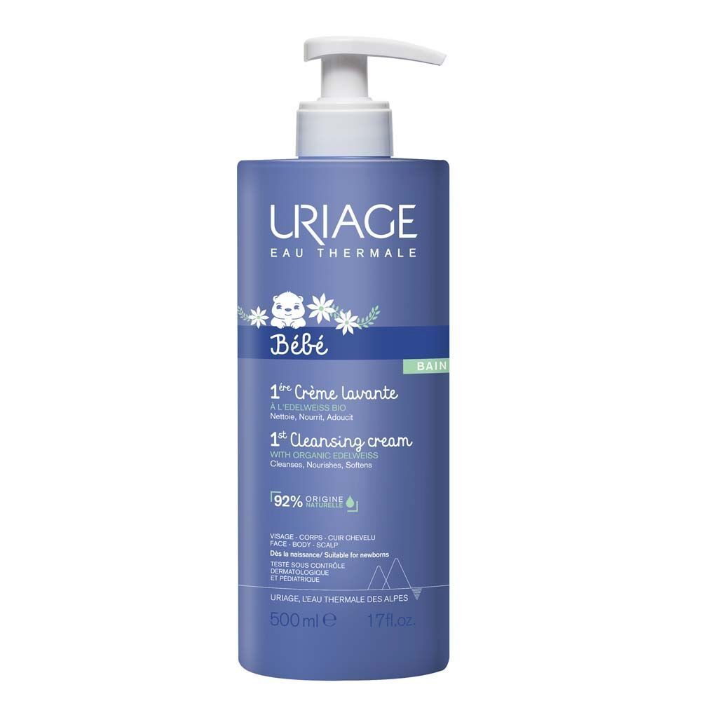 Mains avec mousse. Texte: Crème nourrissante, Visage, Corps & Cheveux, Délicatement parfumée. Convient aux nouveaux-nés.