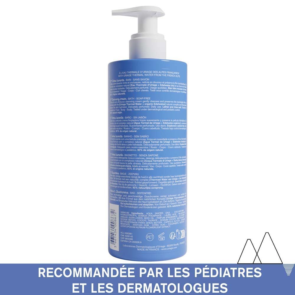 Flacon et tube URIAGE Bébé. Texte: Routine bébé peaux sèches.