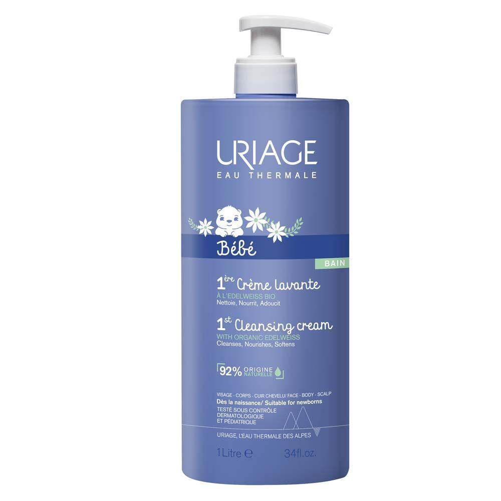 Mains avec mousse. Texte: Crème nourrissante, Visage, Corps & Cheveux, Délicatement parfumée. Convient aux nouveaux-nés.