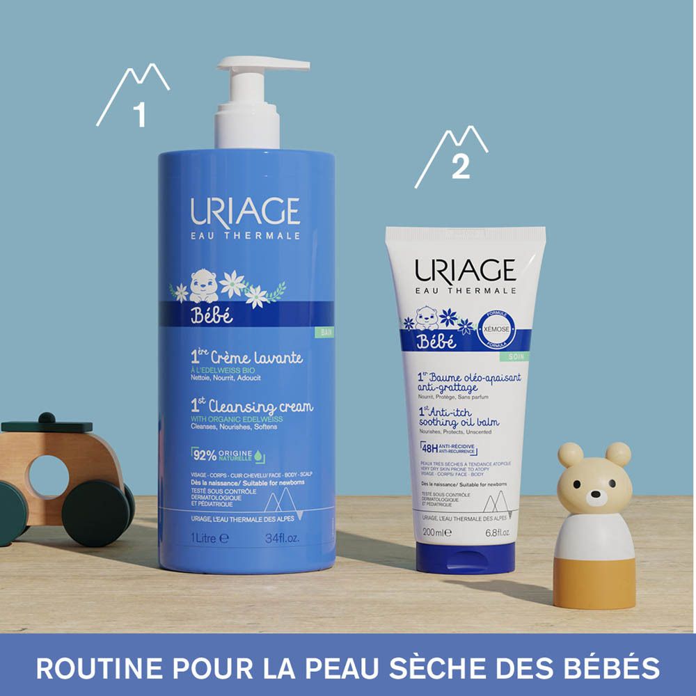 Mains avec mousse. Texte: Voedende crème, Gezicht, lichaam & haar, Delicaat geurend. Geschikt voor pasgeborenen.