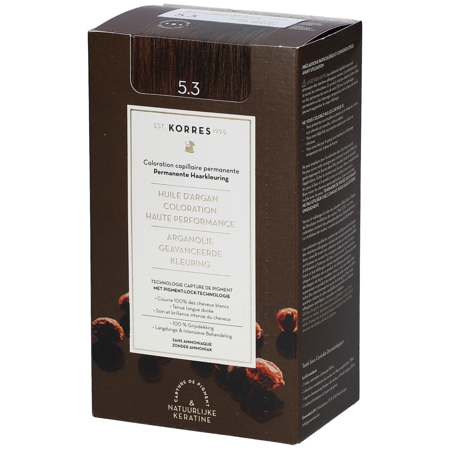Korres Huile d'argan Coloration Permanente Châtain Clair Doré 5.3