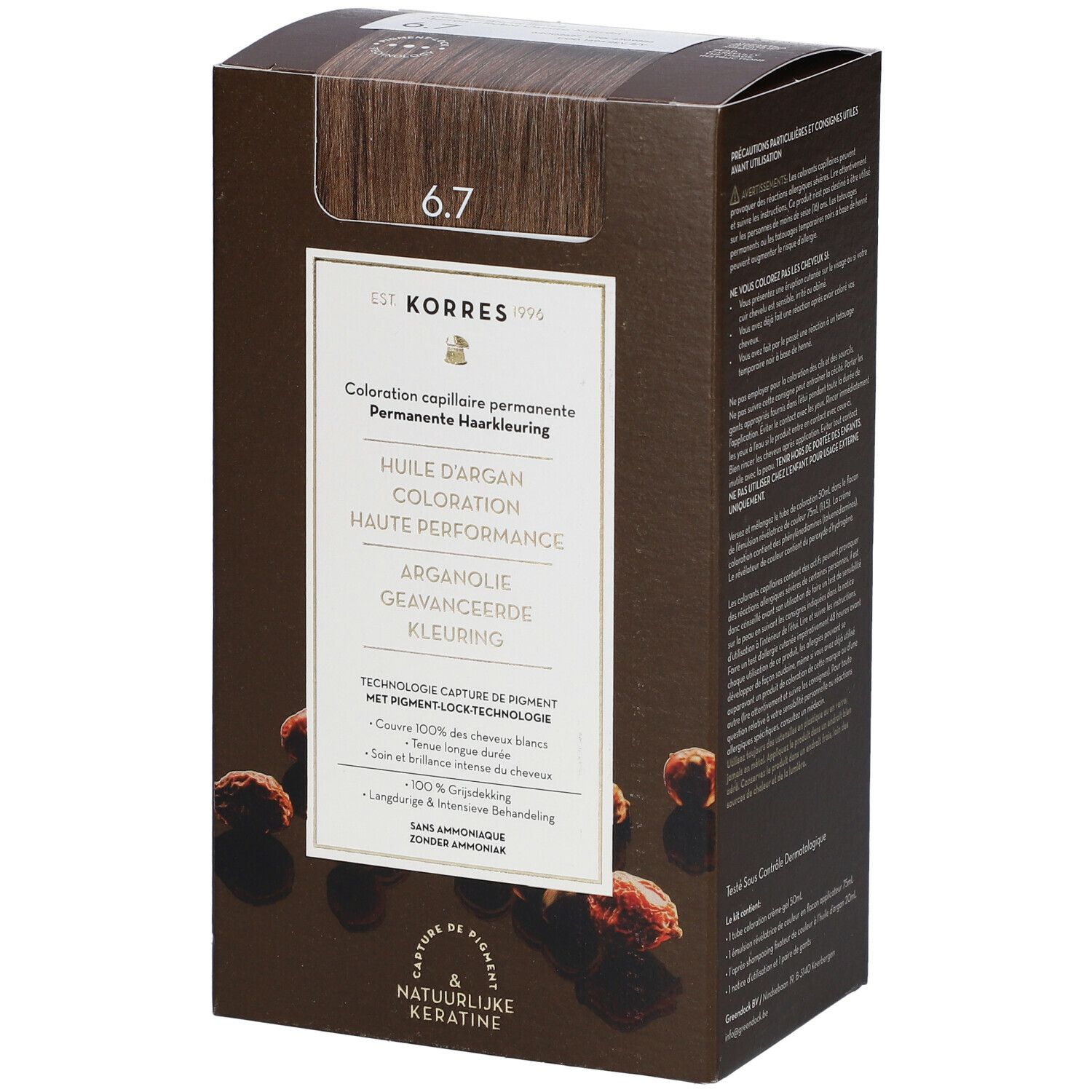 Korres Huile d'argan Coloration Permanente Blond Foncé Marron 6.7