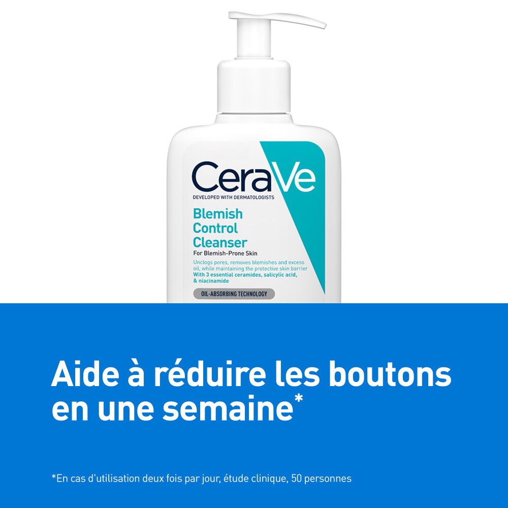 Flacon. Texte: Aide à réduire les boutons en une semaine.