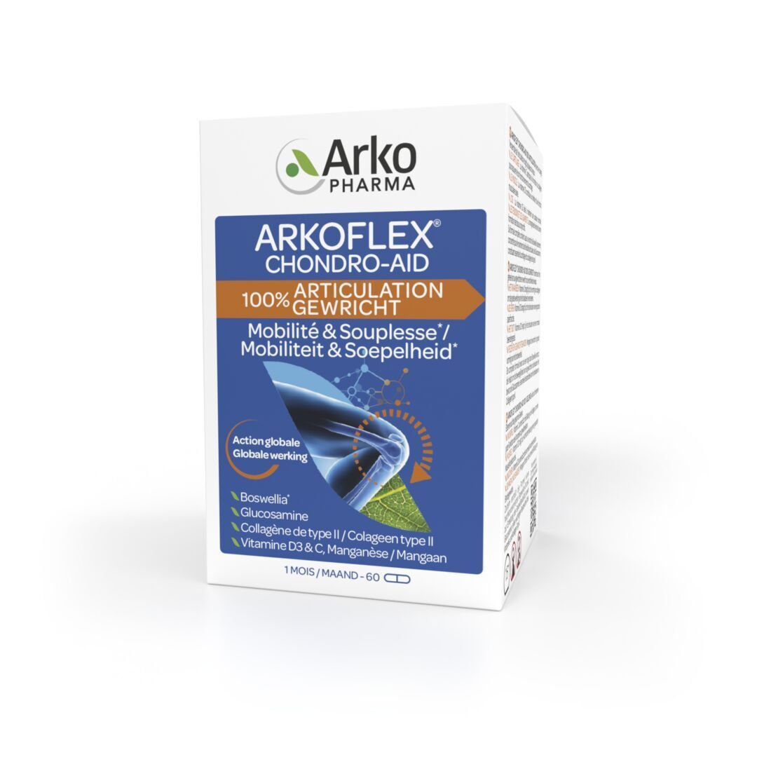 Productverpakking. Verpakking met productnaam en ingrediënten. 60 capsules.