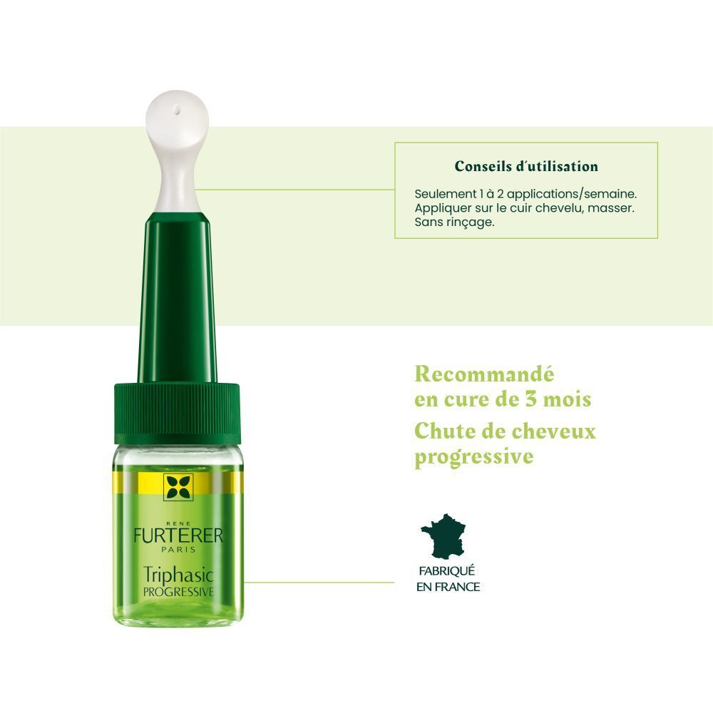 Ampoule Triphasic Progressive. Texte: Fabriqué en France. Conseils d'utilisation.