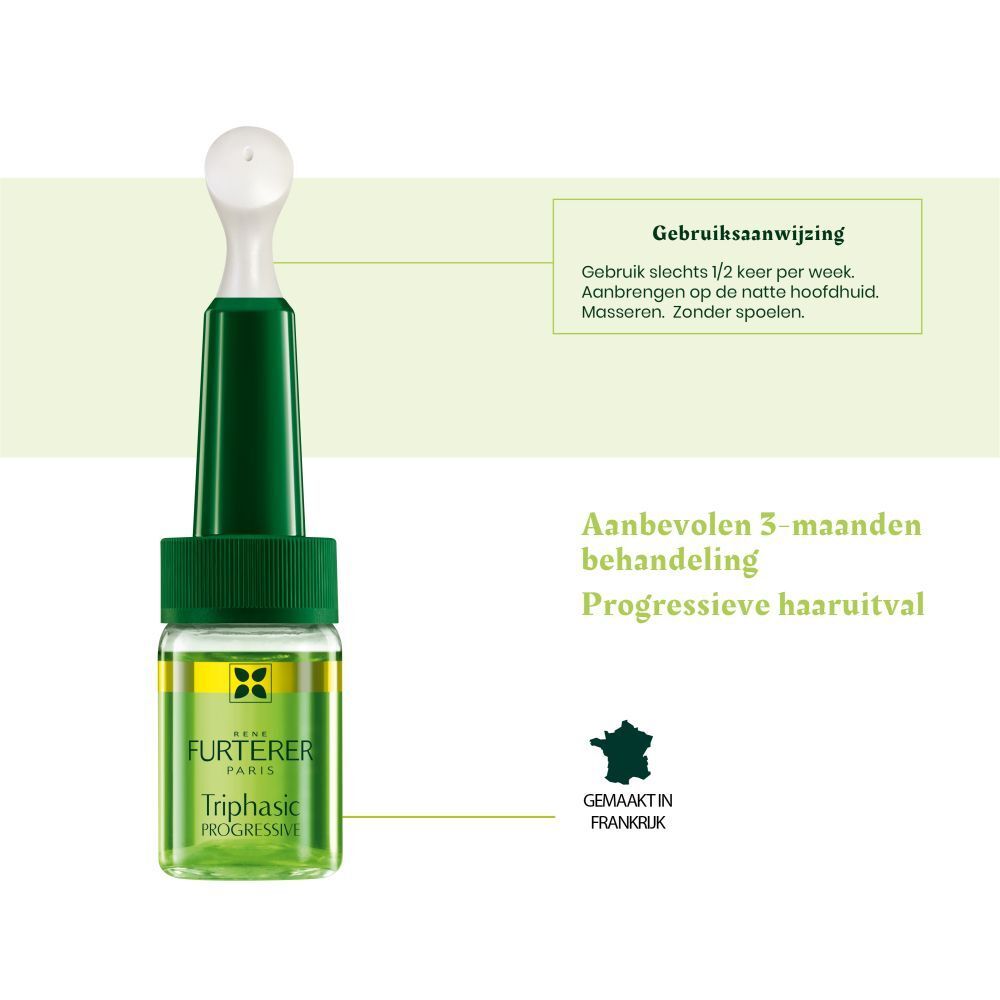 Ampul Triphasic Progressive. Tekst: Gebruiksaanwijzing. Gemaakt in Frankrijk.