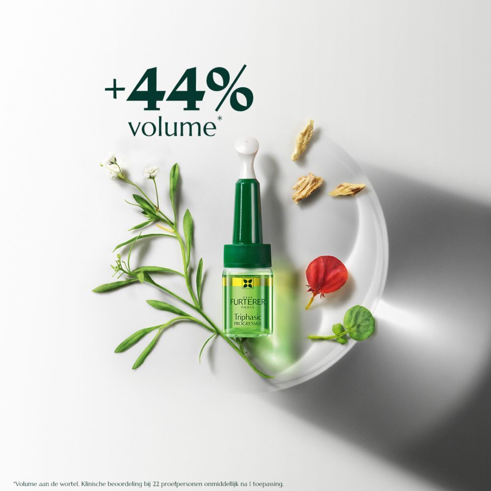 Ampul Triphasic Progressive met planten. Tekst: +44% volume.