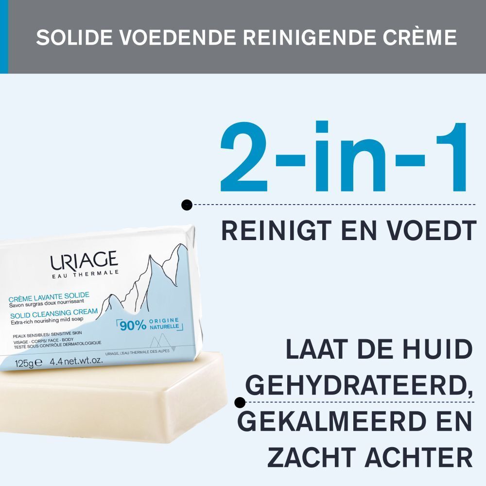 Productafbeelding. Tekst: Solide voedende reinigende crème, 2-in-1: reinigt en voedt.