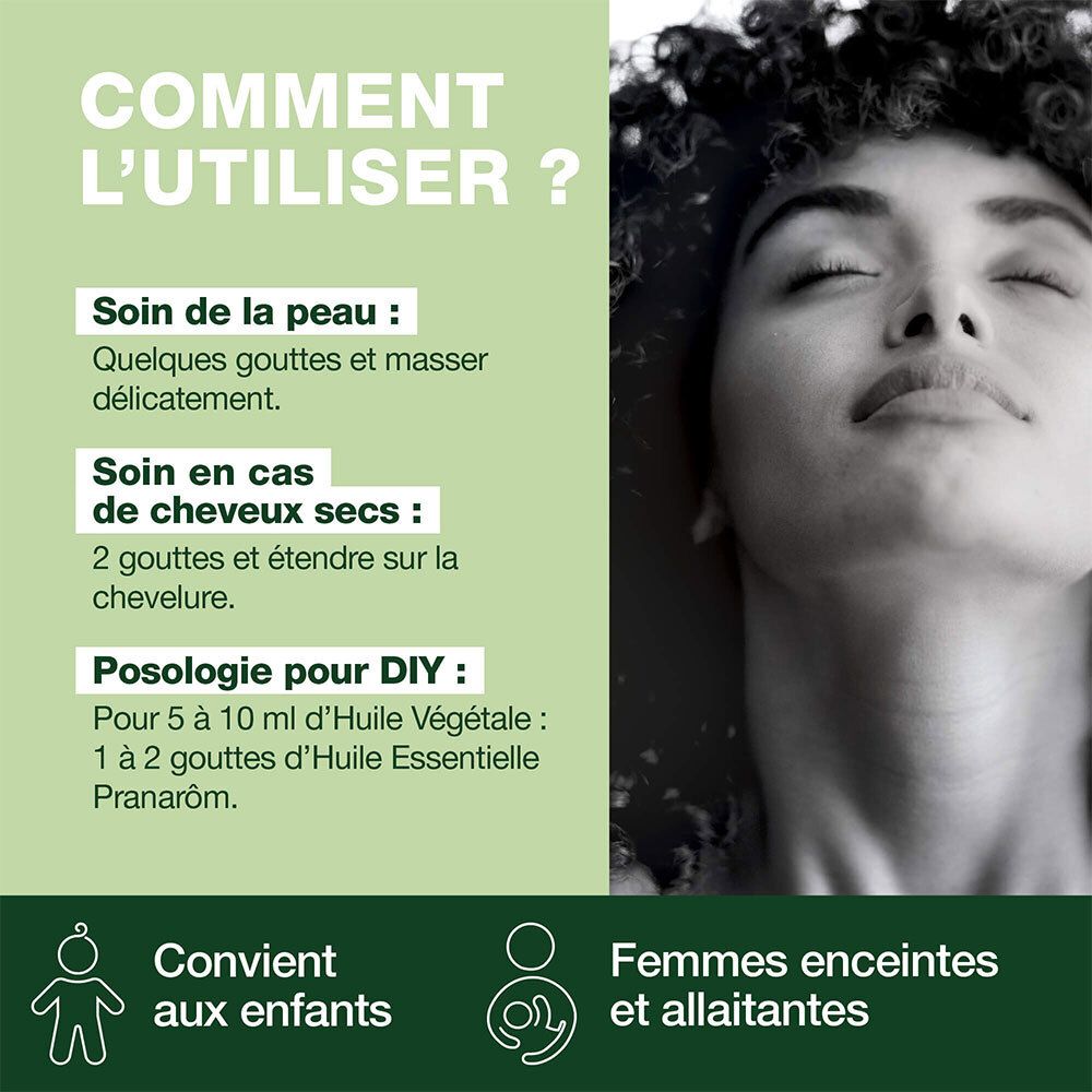 Text: Comment l'utiliser? Hautpflege, Haarpflege. Geeignet für Kinder und stillende Mütter.