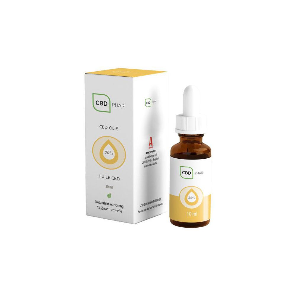 Boîte et flacon d'huile CBD 20%, 10ml.