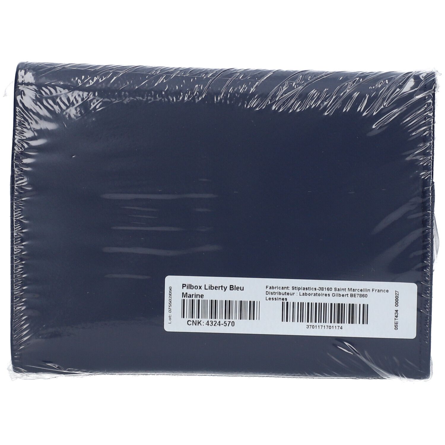 Dos de la Pilbox Liberty Bleu Marine sous film. Texte et code-barres visibles.