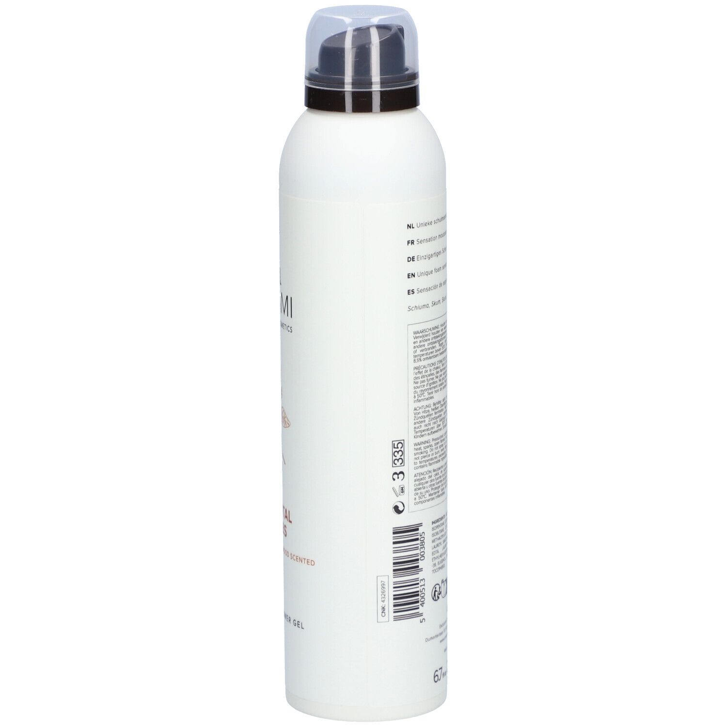 Weiße Flasche mit Text. Aufschrift: UMAMI, ORIENTAL HERBS. Barcode und Informationen.