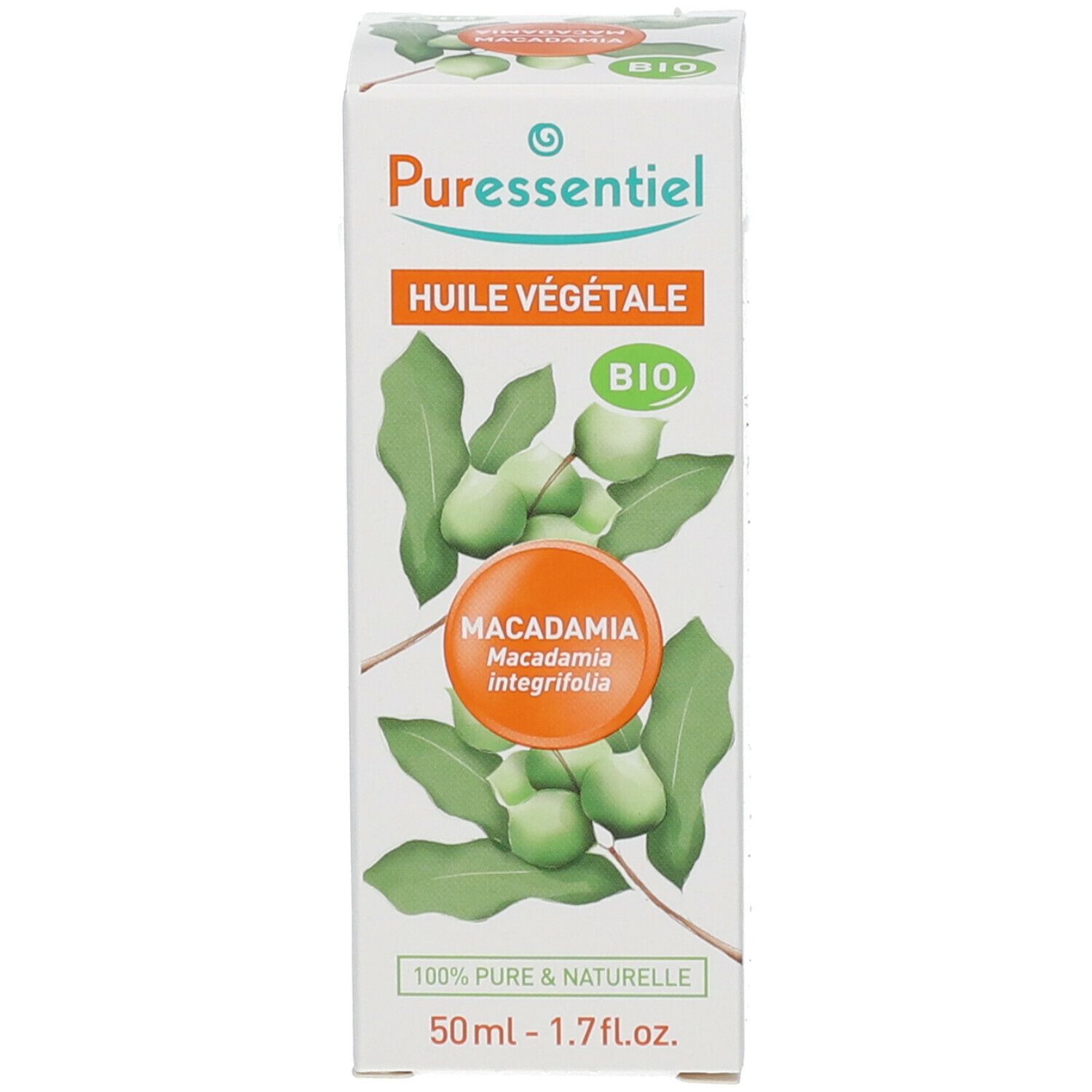 Kartonnen verpakking met productnaam en logo. BIO-certificering. 50 ml.