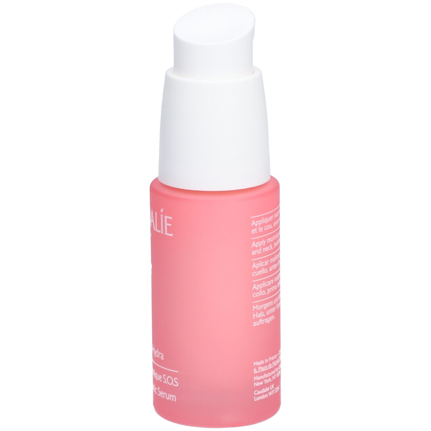 Rosa Flasche mit weißem Pumpkopf. Caudalie-Logo und Produktbezeichnung sind sichtbar.