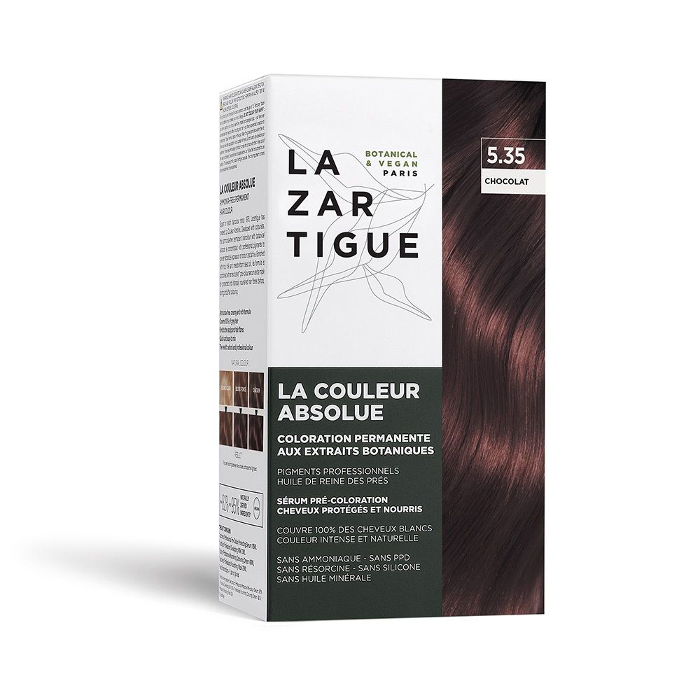 LAZARTIGUE La Couleur Absolue 5.35 Chocolate. Permanente haarkleuring met botanische extracten. Verpakking.