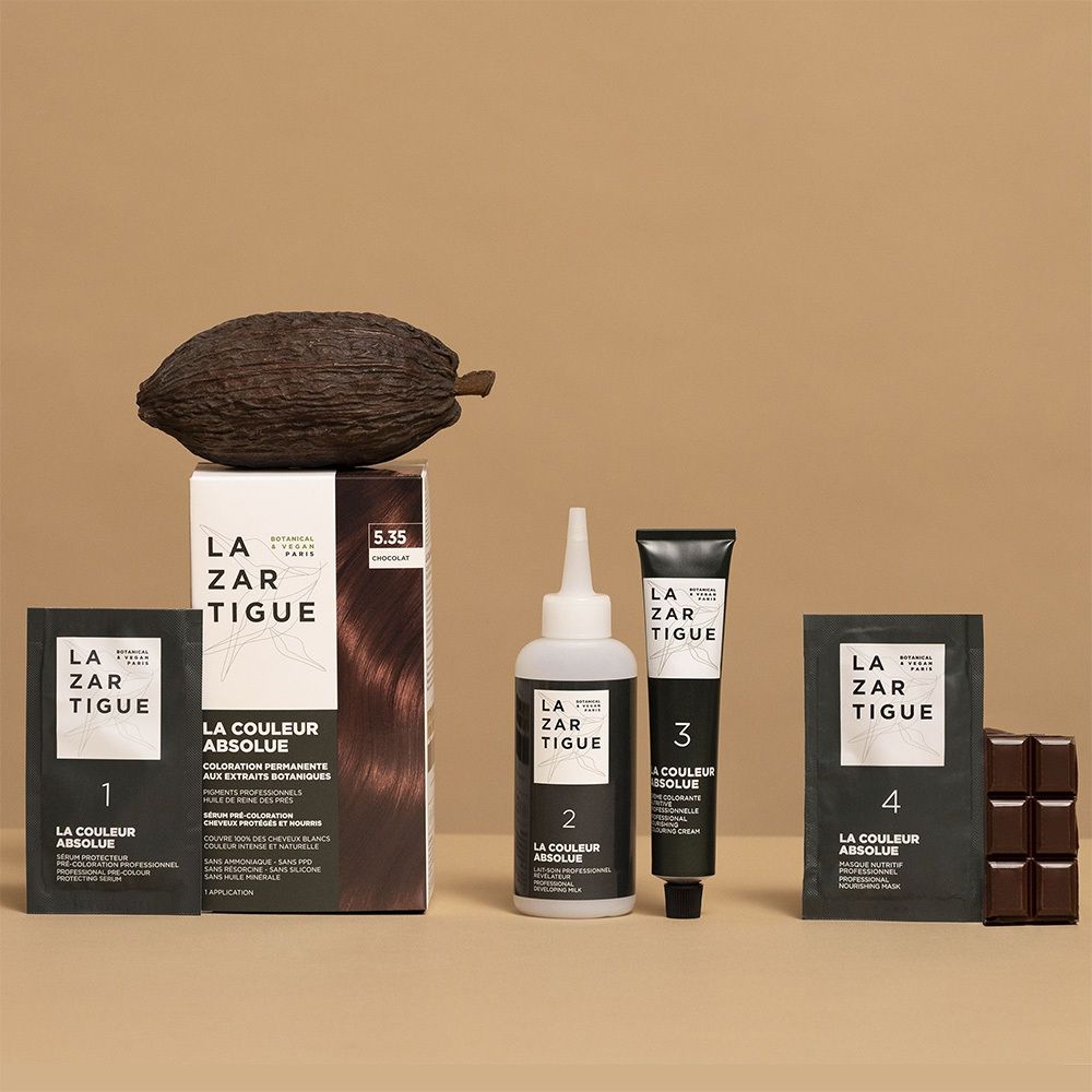LAZARTIGUE La Couleur Absolue 5.35 Chocolate. Set met kleuring, applicator en verzorging.