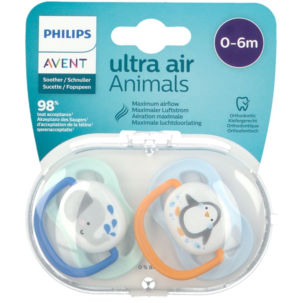 Avent Ultra Air Fopspeen 0-6 Maanden Scf080/11 2 St Schnuller