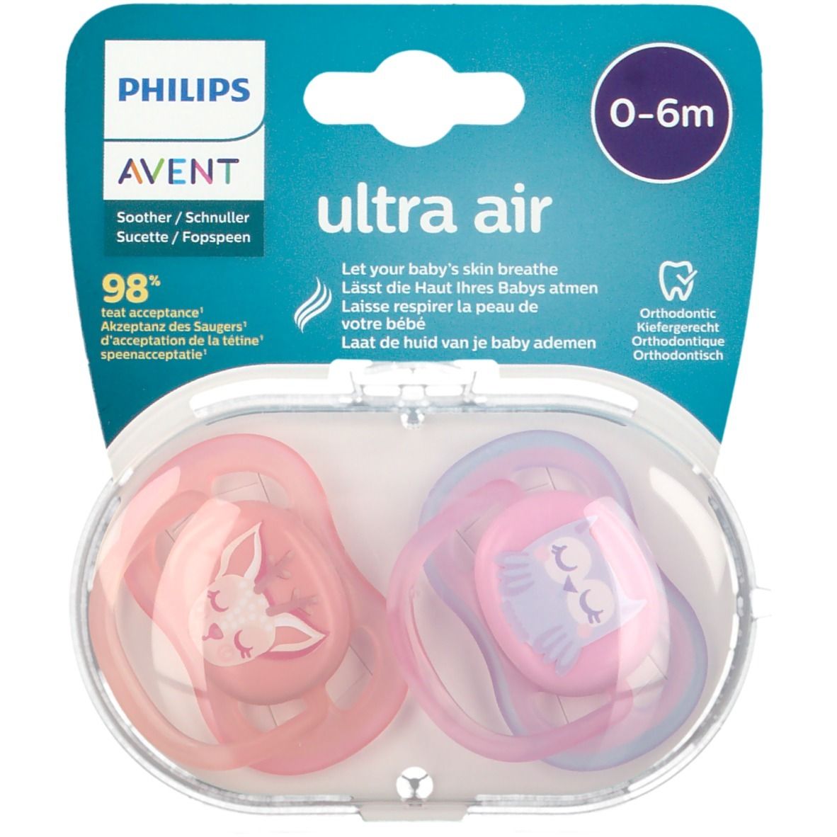 Avent Ultra Air Fopspeen Animals 0-6 Maanden Scf085/05 2 St Schnuller