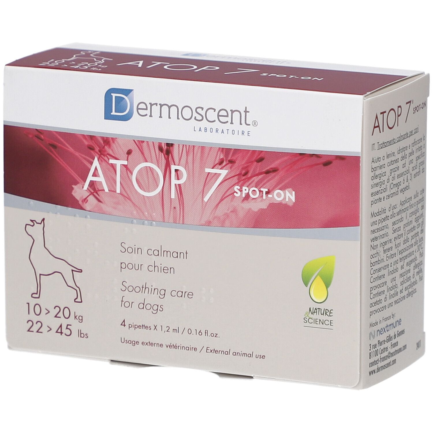 Dermoscent Atop 7 Spot On Hond 10-20Kg 4X1,2ml 4x1,2 ml Pipetten