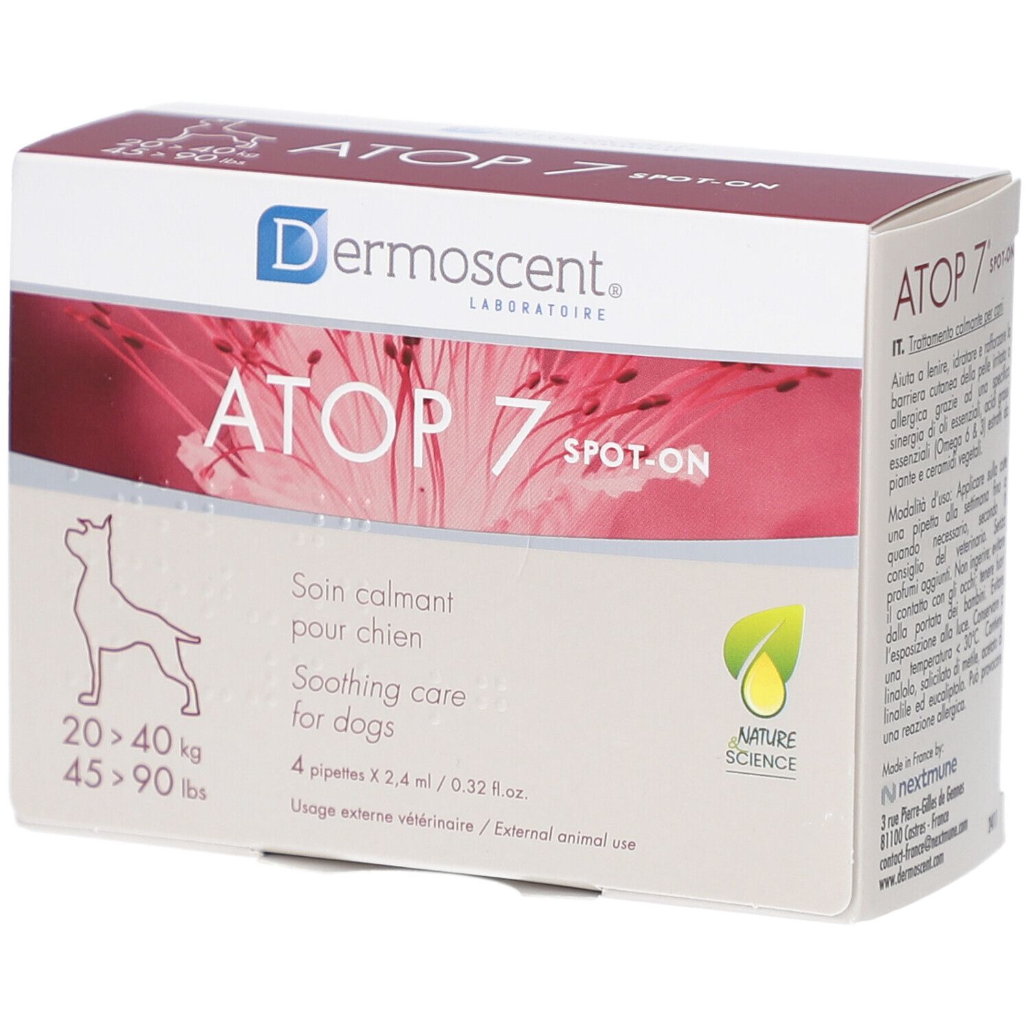 Dermoscent Atop 7 Spot On Hond 20-40Kg 4X2,4ml 4x2,4 ml Pipetten