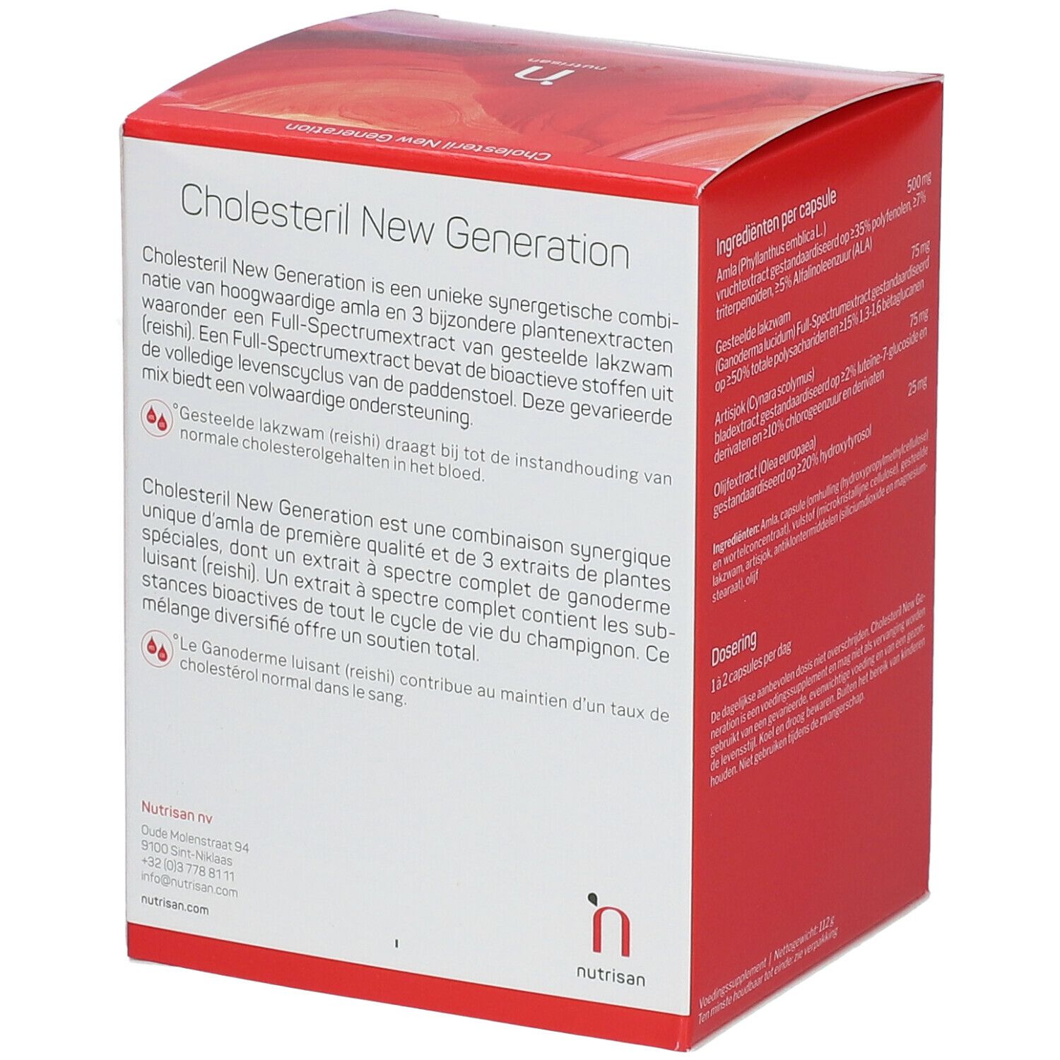 Doos Cholesteril New Generation. Gebruiksinformatie op de achterkant. 120 capsules.