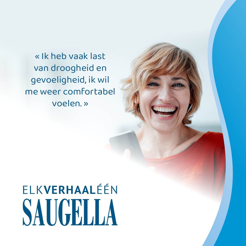 Saugella hydraSerum fles. Blauwe tekst, witte achtergrond. 200 ml.