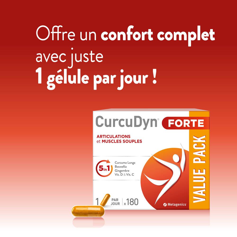 Emballage du produit avec une gélule. Texte : Offre un confort complet avec juste 1 gélule par jour !