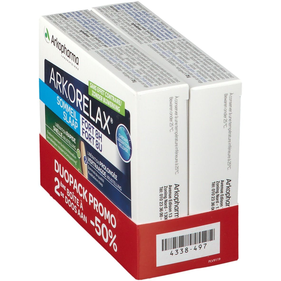 Arkorelax Sommeil Fort 8H DUO verpakking. Duo-Pack met twee dozen. Bedrukte productinformatie.
