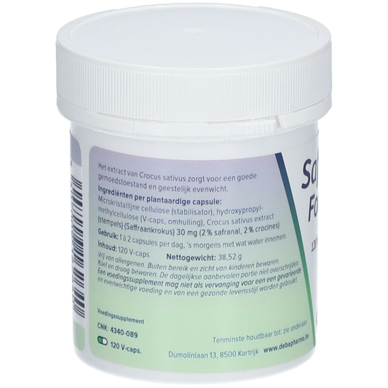 Rückseite der weißen Dose. Text: Inhaltsstoffe, Gebrauchsanweisung, Nettogewicht 38,52 g.