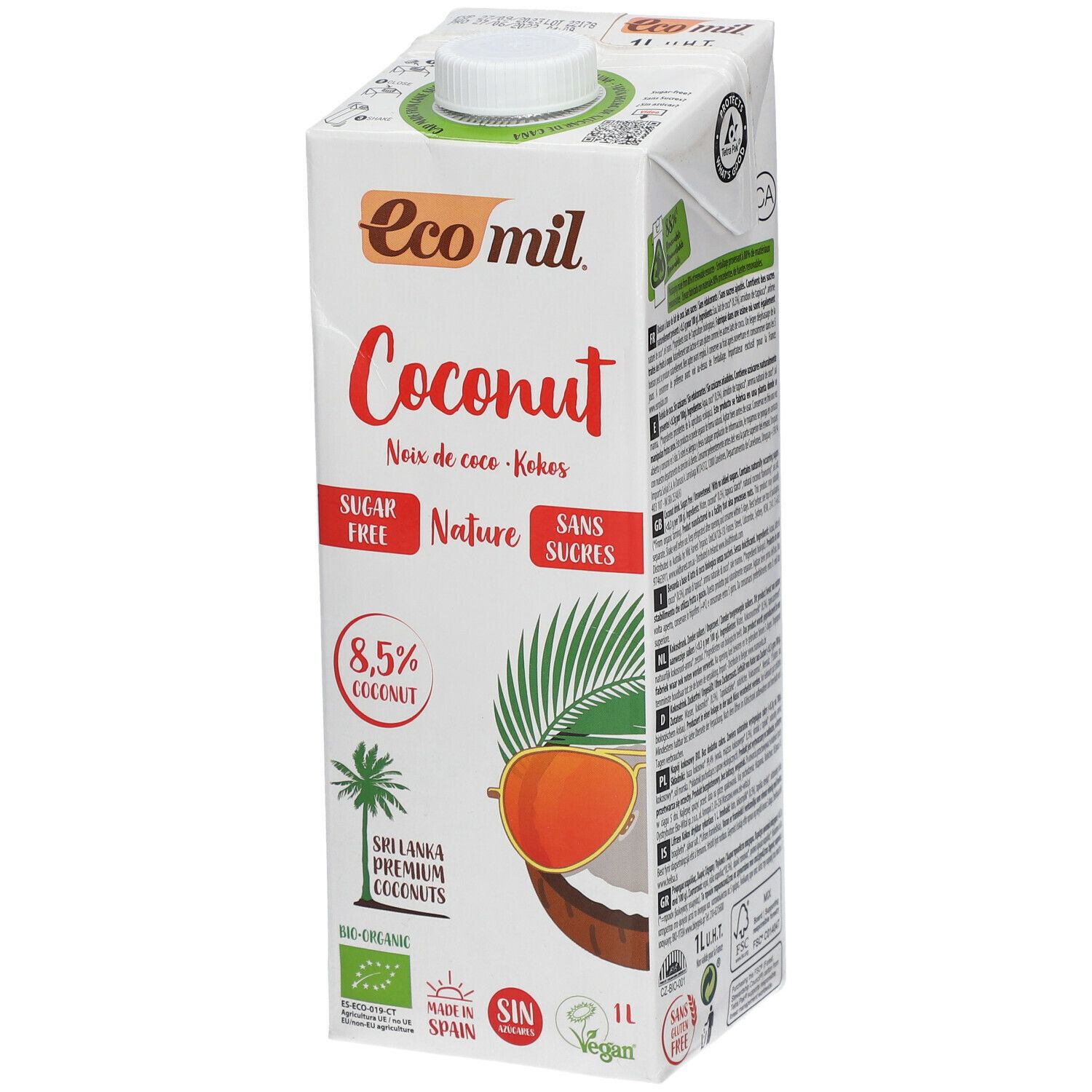Ecomil Lait de coco sans sucres Bio 1 L