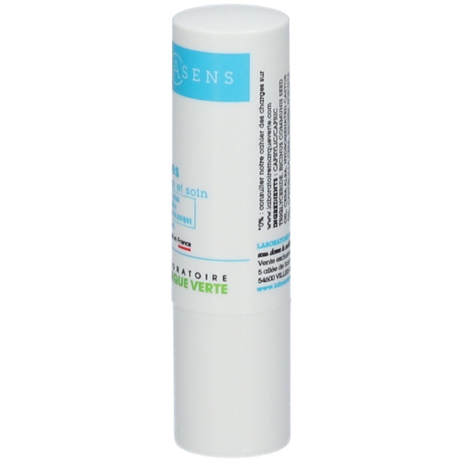 Stick à lèvres. DERMASENS, Protection et soin. Laboratoire Marque Verte. Ingrédients: Caprylique, Nicotinamide.
