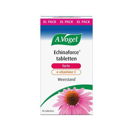 Achterkant bruine glazen fles. Tekst: Voedingssupplement. 90 tabletten. A.Vogel.