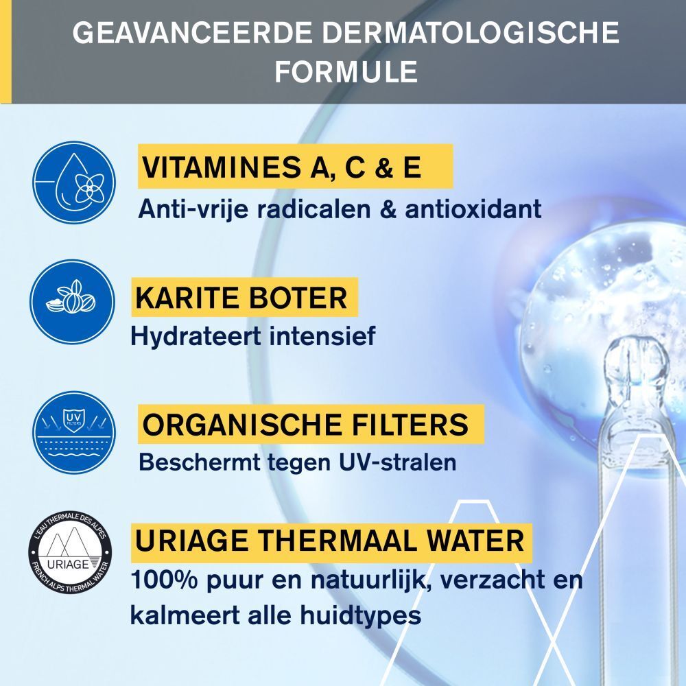 Ingrediënten: Vitamines A, C & E, karitéboter, organische filters, thermaal water.